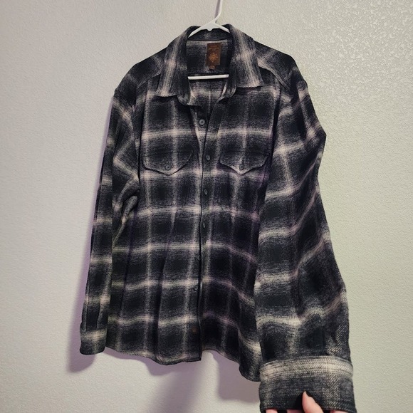 THE TERRITORY AHEAD Shadow Plaid Flannel Shacket Mid Weight Shirt Black Grey XXL - Picture 5 of 6